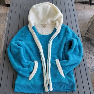 Girls Arizona Jean Company White & Turquoise Sherpa Fabric Size XL 18